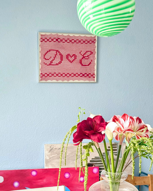 Valentines crochet pattern - Initials with filet crochet